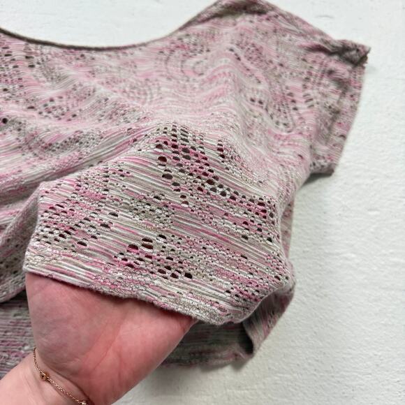 Vintage Y2K Loft Pink Paisley Mesh Knit Crop Top, Size Small - Picture 3 of 5